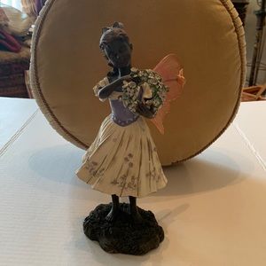 WOODLAND FAIRY FIGURE:BRONZE ALLOY RESIN PINK ACRYLIC WINGS :BUTTERFLY/BLUE/WHT